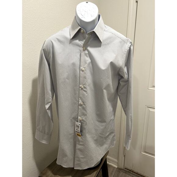 Club Room Mens Regular Fit Shirt Check Size Small (14-14.5) Color: Harbor Mist - Picture 1 of 6